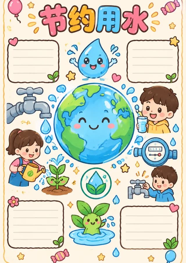 中央主角版式示例：节约用水主题手抄报