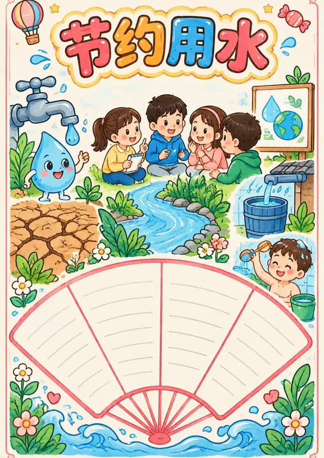 扇形字框版式示例：节约用水主题手抄报